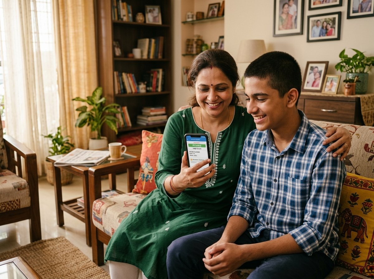 Mother and student using branded coaching institute mobile app
